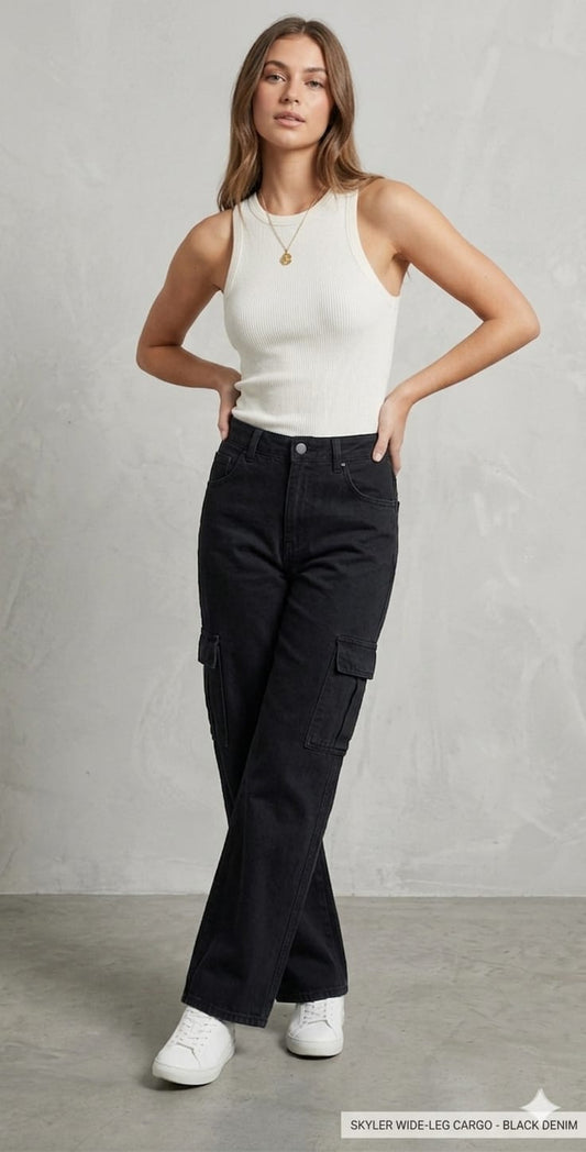 Classic Black Multi-Pocket Cargo Denim