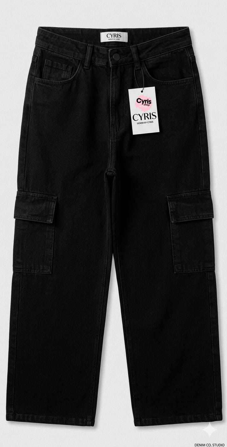 Classic Black Multi-Pocket Cargo Denim