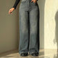 High-Waist Straight Fit Denim Pants – Washed Grey