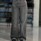 High-Waist Wide Leg Denim Pants – Charcoal Grey