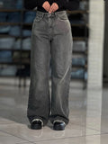 High-Waist Wide Leg Denim Pants – Charcoal Grey