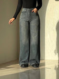 High-Waist Straight Fit Denim Pants – Washed Grey