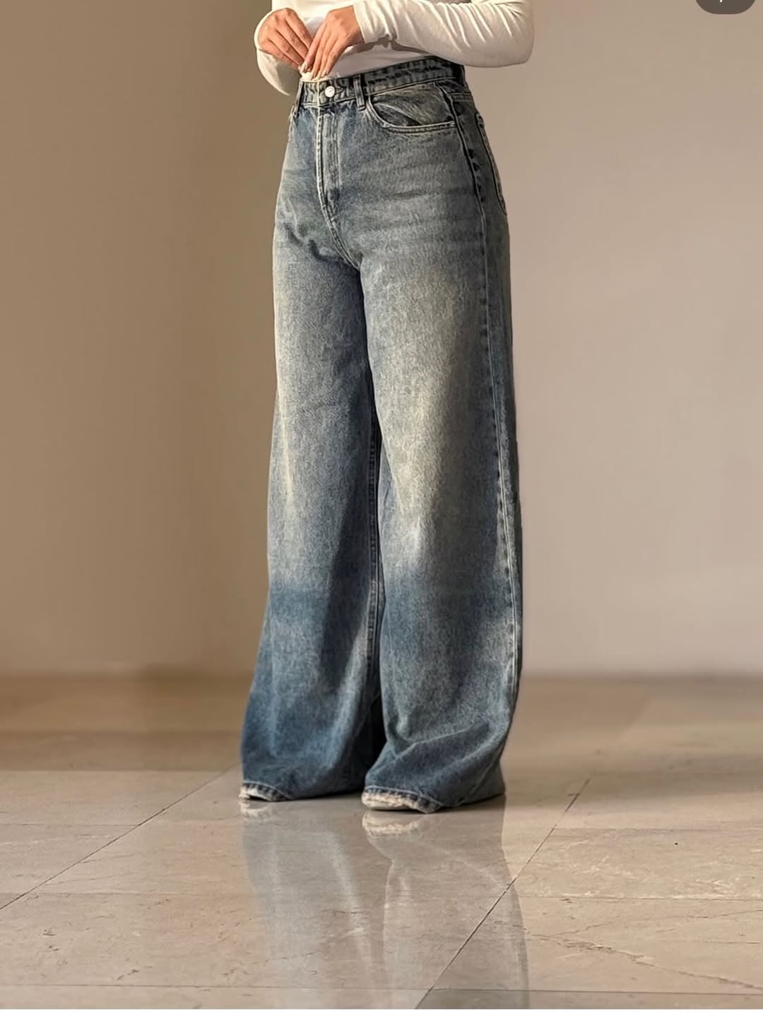 High-Waist Wide Leg Denim Pants – Vintage Grey Blue