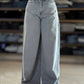 High-Waist Wide Leg Denim Pants – Light Grey