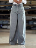 High-Waist Wide Leg Denim Pants – Light Grey