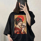 Oversized Drop Shoulder Graphic T-Shirt – BlackJapanese Art Print