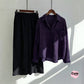 Dark Purple  Button-Down Shirt & Black Trousers Set