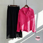 Fuchsia pink  Button-Down Shirt & Black Trousers Set