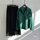 Emerald Green Button-Down Shirt & Black Trousers Set