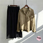 Khaki Button-Down Shirt & Black Trousers Set