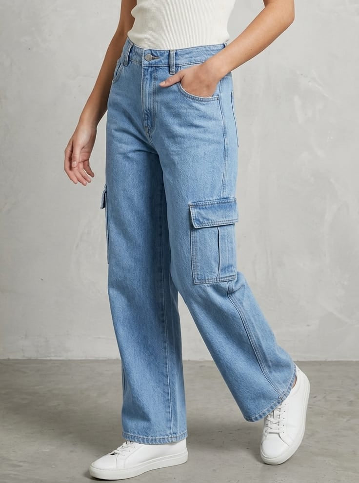 Classic Blue Multi-Pocket Cargo Denim