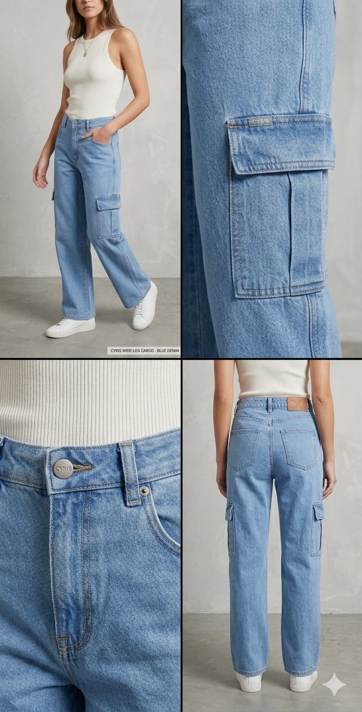 Classic Blue Multi-Pocket Cargo Denim
