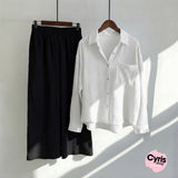 White Button-Down Shirt & Black Trousers Set