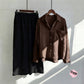 Brown Button-Down Shirt & Black Trousers Set