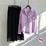 Lavender Button-Down Shirt & Black Trousers Set