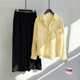 Yellow Button-Down Shirt & Black Trousers Set
