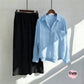 Sky Blue Button-Down Shirt & Black Trousers Set