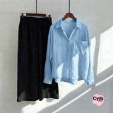 Sky Blue Button-Down Shirt & Black Trousers Set