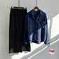 Navy Blue Button-Down Shirt & Black Trousers Set