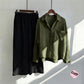 Olive Green Button-Down Shirt & Black Trousers Set