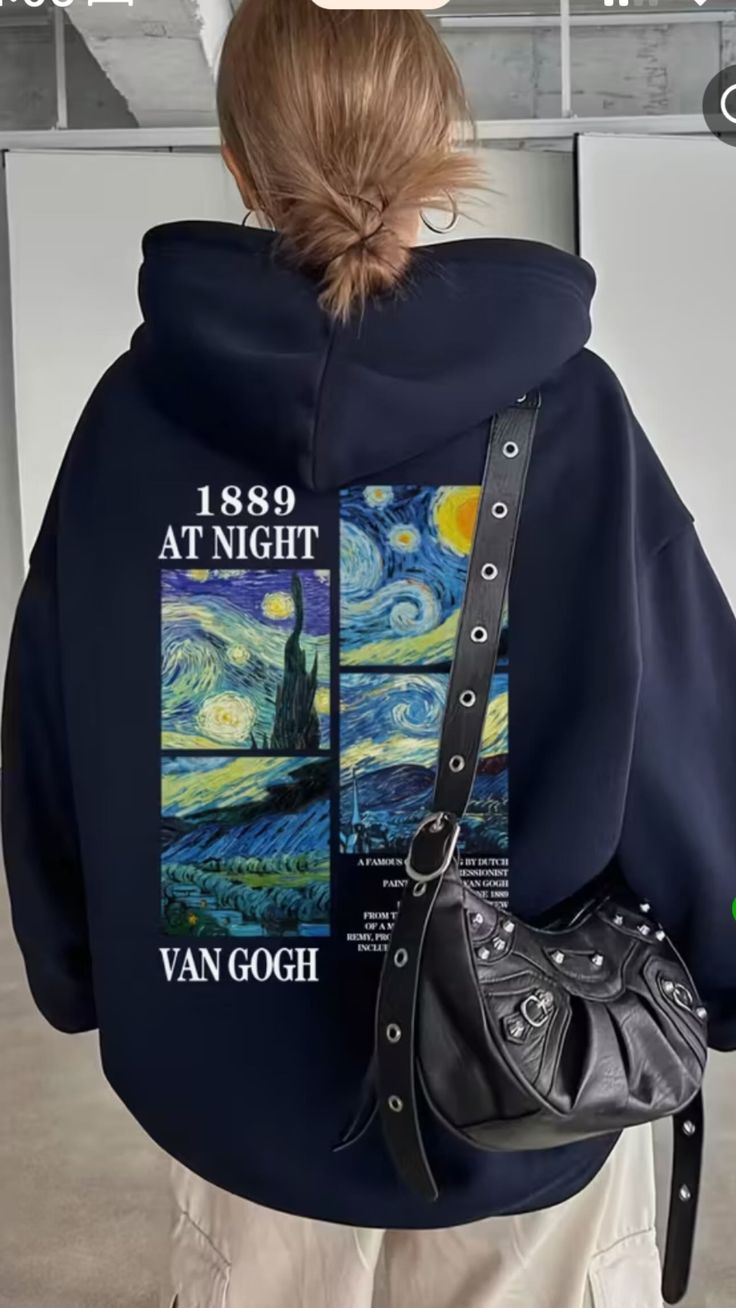 Van Gogh Art Print Hoodie – Navy Blue